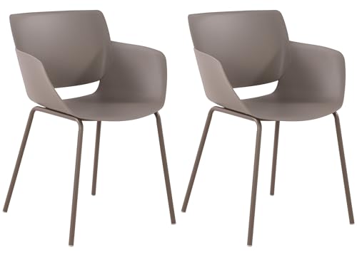 CLP Set di 2 Sedie da Giardino Alpena in Polipropilene Riciclato | Sedia per Interni ed Esterni con Telaio in Acciaio Antiruggine, Colore:Tortora