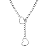 sroyte Heart Slip Chain Necklaces for Women,Stainless Steel O-Ring Adjustable Lariat Y-Necklace,Punk Cuban Gothic Choker Collar Necklace for women (31', Chunky Silver Heart)