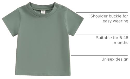 Image of Toddler Baby Boy Girl Short Sleeve Crew Neck T Shirt Pullover Sweatshirt Summer Basic Tee Solid Casual Clothes