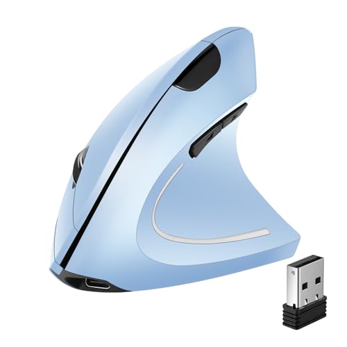 AooKoNi Ergonomic Mouse，Vertical Mouse Wireless, 6 Buttons, 1600 DPI, 2.4G Optical, Ergonomic Wireless Design ，Blue Vertical Rechargeable Mouse，Compatible with Mac, iPad, Tablets, laptops, PC.