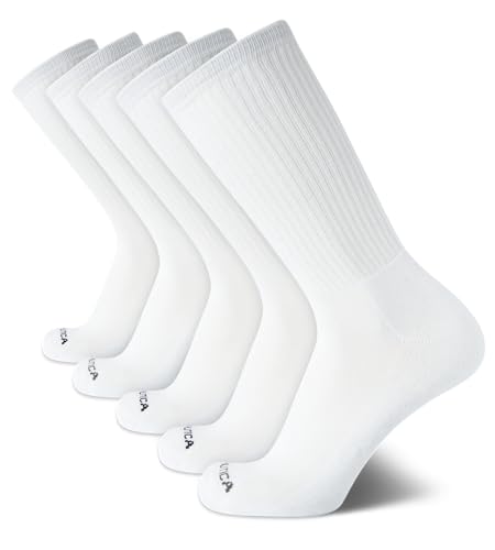 Nautica Mens Athletic Crew Socks - 5 Pack Moisture Wicking Cushioned Athletic Socks for Men with Reinforced Seams (6-12.5)