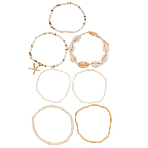 Image of Shell Bracelet,Gold Plated Starfish Ankle Bracelets for Women Waterproof Stack Beaded Anklet Boho Hawaiian Vacation Beach Jewelry Gifts