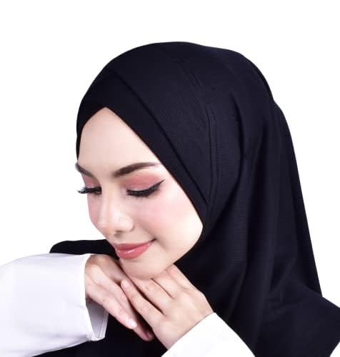 Mu Lan 4-Pleated Instant Hijab | Handmade from Rib Cotton | One Piece Easy Slip On Practical and Comfortable(L Size)2
