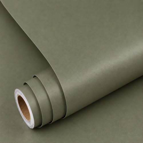 Image of HOME13 Militry Green Wallpaper Peel and Stick Green Contact Paper Self-Adhesive Wall Paper Removable Waterproof Wallpaper Bedroom Shelf Liner Countertop Cabinet Wardrobe (20x60 Inch)