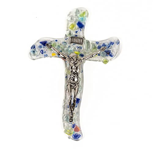 Sospiri Venezia Crocifisso in Vetro di Murano Decorato Croce Religiosa da Parete Oggetti Venezia Idea Regalo Made in Italy (cm 11x16)