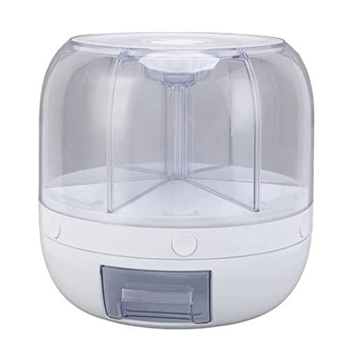 SENRN Rice Dispenser Lentil Dispenser, Large Capacity Grain Storage Container 6 Grids Rotating Food Dispenser 360° Rotatable Cereal Dispenser with Lid For Beans Cereal White S
