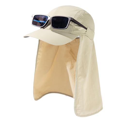 TOP-EX Mens Baseball Cap with Neck Flap Sun Hat with Detachable Neck Shade Cover UV SPF Protection Caps for Fishing Safari Outdoor Dark Beige X-Large