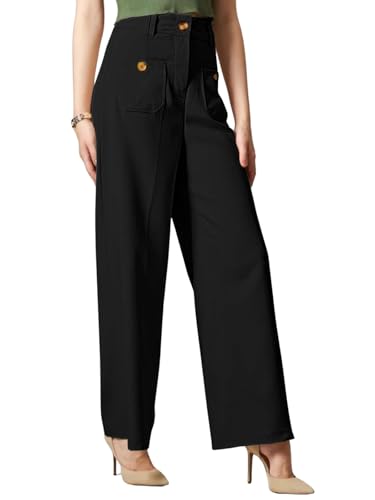Image of LERIYA Fashion Trousers for Women - High Waist Korean Style Pants | Flared Formal Office Wear & Casual Parachute Cargo with Utility Pockets