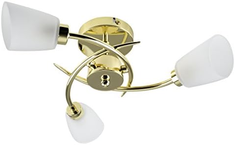 MiniSun Modern 3 Way Spiral Polished Gold Ceiling Light Fitting with Frosted Glass Shades - Complete with 3w LED G9 Bulbs [3000K Warm White]