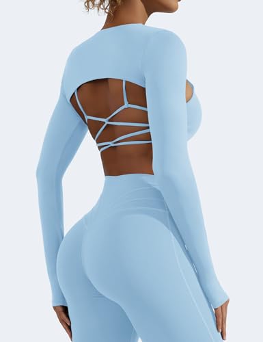 Image of YEOREO Women Crop Top Long Sleeve Bolero Open Front Workout Cropped Shirts Sports Shrug