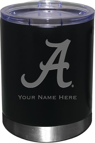 The Memory Company Officially Licensed Personalized 12oz Stainless Steel Black Lowball Tumbler,AL - University of Alabama