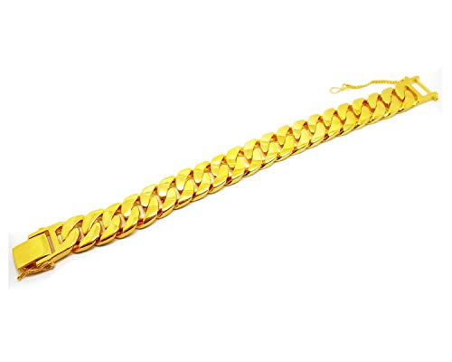 arrawana77 Classic 22k 23k 24k Thai Baht Yellow Gold GP Men's Bracelet 8 Inch Width 18 mm