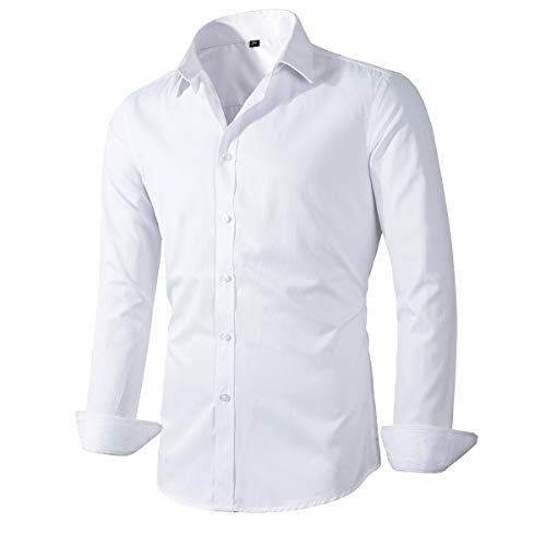 Beninos Men's Dress Shirt Fitted Poplin Solid (5618 White, L)