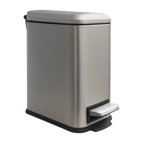 JM ·YIPENG Cubo de basura para baño, 5 l, rectangular con tapa, cubo de basura de acero inoxidable, cubo de basura delgado con cubo interior para baño, dormitorio, estudio, gris