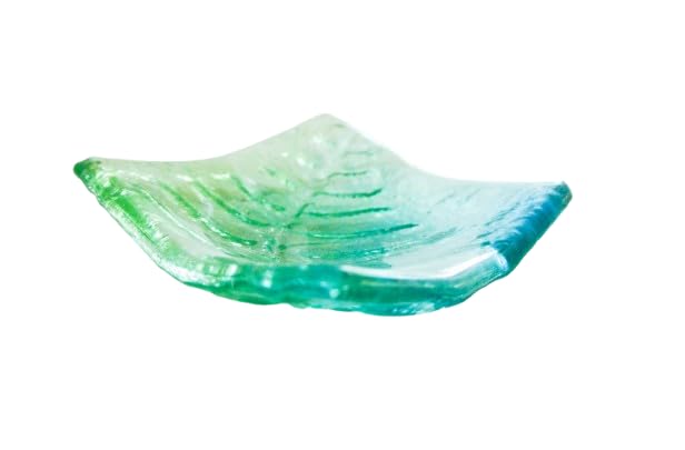 Blue Green Turquoise Fern Glass Dish Trinket 10cm (4") - Handmade by Matt Adkins in Dorset, UK