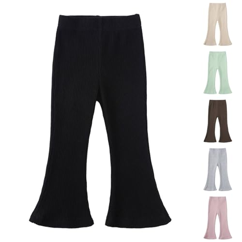 Girls Flare Leggings Knit Ribbed Stretchy Workout School Dance Tights Kids Bell Bottoms High Waist Straight Trousers