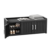 ROJIK Shoe Cabinet Waterproof UV-Resistant,Storage Bench Indoor Outdoor with Adjustable Shelves,for Entryway Bedroom,Hallway,Living Room(3 Door,Black)