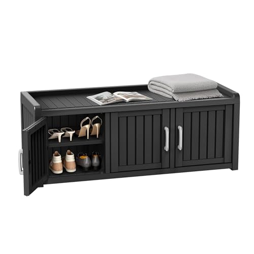 ROJIK Shoe Cabinet Waterproof UV-Resistant,Storage Bench Indoor Outdoor with Adjustable