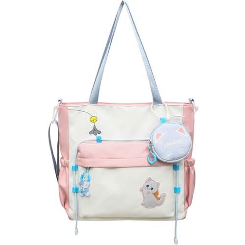 Kawaii Messenger Bag with Cute Accessories Nylon Casual Crossbody Hobo Tote Shoulder Bag Travel Daypacks