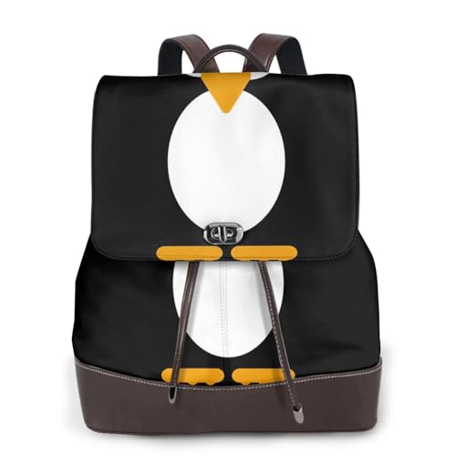 Sac à dos unisexe en cuir noir au motif pingouin mignon