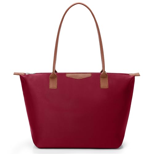 Image of Tote Bag for Women, Casual Hobo Bag Vegan Leather Top-Handle Purse Foldable Shoulder Nylon Zipper Handbag