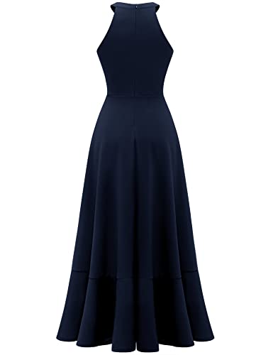 Image of Dressystar Womens 2026 Halter Slit Ruffle Wedding Guest Party Dress Elegant Maxi Long Sleeveless Formal Prom Cocktail Dresses