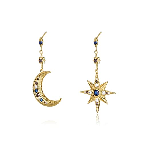 Boucles d'oreilles lune étoile argent asymétriques hypoallergéniques en zircone 5A