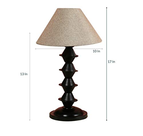 Image of tu casa Off White Jute Shade with Black Metal-Iron Base Table Lamp | Elegant Bedside & Desk Lamp for Bedroom, Living Room, Office, Home Decor & Gifting (Height : 17 Inch /No Blub Included)