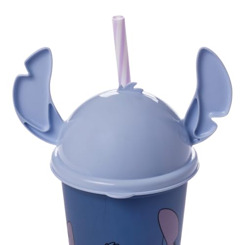 Copo com Tampa Lúdica e Canudo Stitch 500 ml Plasútil