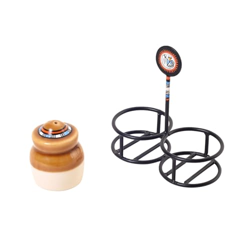 Image of Aakriti Art Creations Ceramic Salt & Pepper Set with Metal Stand | Handcrafted Modern Art Kitchen & Dining Dispenser Set | Salt Pepper Shaker Set for Dining Table | Kitchen Decoration Items Stylish