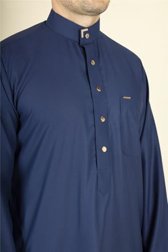 Thobe bata islámica para hombre ropa musulmana jubba emirati azul marino 4