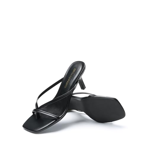 DREAM PAIRS DREAM PAIRS Kitten Heels for Women Flip Flops Slip on Low Heels Open Square Toe Thong Heeled Strappy Sandals Slides Comfortable Dress Shoes,Size 7.5,Black,DWUMFF2503