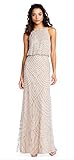 Adrianna Papell Womens Art Deco Beaded Blouson Dress with Halter Neckline, Silver/Nude, 18