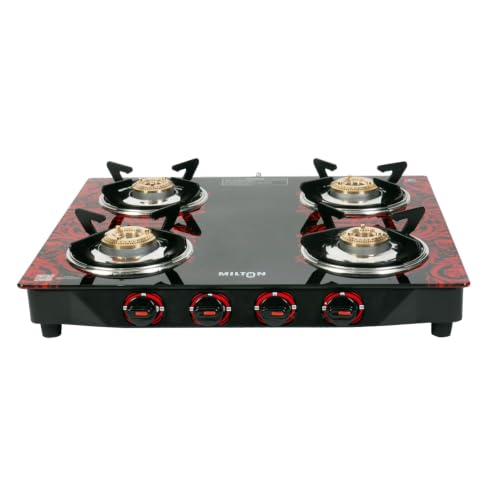 Image of MILTON Premium Red Manual Ignition Glass Top Gas Stove, (ISI Certified) (4 Burner)