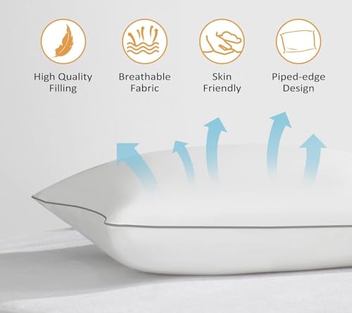 Image of viewstar Down Feather Silver Piping Pillow - Opulent Comfort with Our Luxury Hotel Collection Bed Pillow for Blissful Sleeping, Featuring Elegant Piped Edges (Classic, Standard (16X26 Inches))