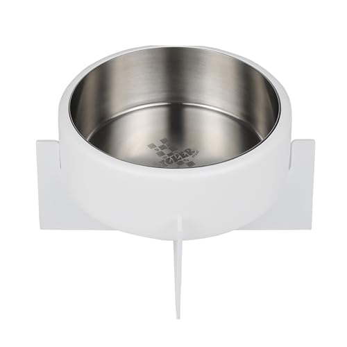 THE LICKER Store DBL3000B Intersecta Small/Medium Concrete and Stainless Steel Bowl 16oz (2 Cups) with Metal Stand Pet Feeder, White