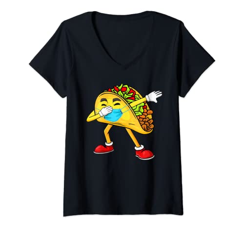 Womens Funny Dabbing Cinco de Mayo Taco Shirts In Mask Kids Toddler V-Neck T-Shirt