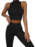OQQ Workout Outfits for Women 2 Piece Seamless Ribbed Crop Tops With High Waits Leggings Exercise...