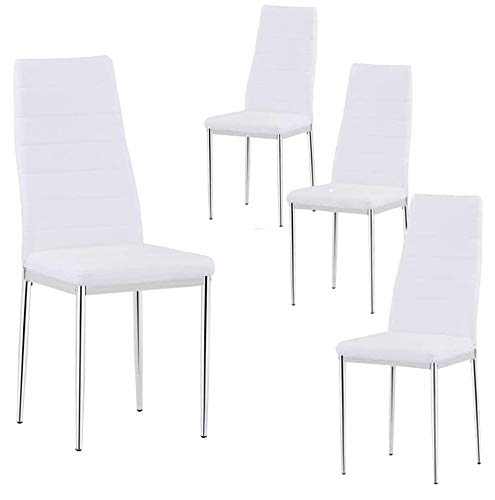 GOLDFAN Juego de 4 sillas de Comedor,Silla Color Blanco Set de sillas de Comedor con Patas Cromadas,para Salón Cocina,Blanco