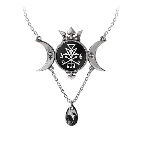 Collier Wycca Queen Alchemy Gothic pendentif unisexe gothique mystique noir et argenté