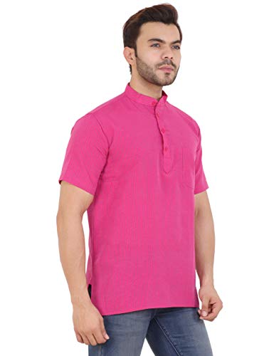 Image of LATEST CHIKAN Men's Cotton Regular Striped Short Kurta Half Sleeves - NP-SK-PNT