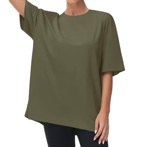 THE GYM PEOPLE Women's Casual Oversized T-Shirts Summer Crewneck Short Sleeve Workout Basic Tee Tops X-Large Army Green