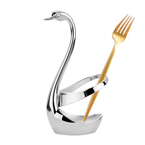 Tenedores de metal, tenedor largo, juego creativo de tenedores de postre con soporte básico, tenedores de tenedor, cubiertos de comedor, tenedores reutilizables y pulidos para ensalada para el hogar