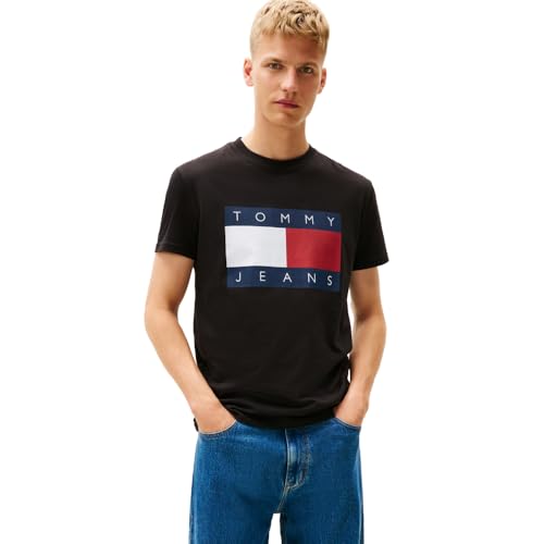 Tommy Jeans Men's Short Sleeve Cotton Graphic T-Shirts with Big Flag Logo Design