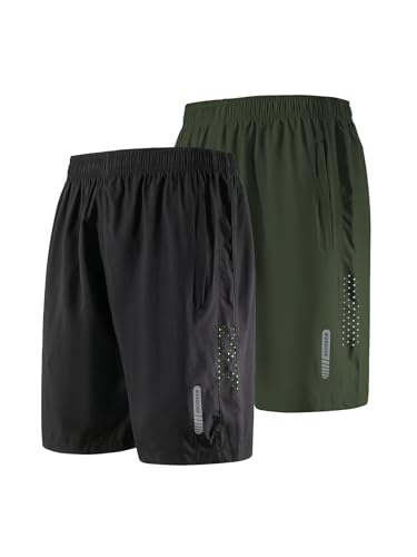 FoxQ Pantalones cortos deportivos de secado rápido para hombre, con bolsillos, ligeros, para entrenamiento, deportes, gimnasio, baloncesto, senderismo, negro, verde (Black+Army Green), X-Small