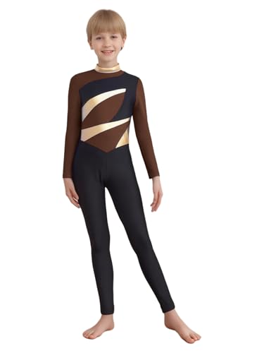 Aislor Mono De Ballet Gimnasia Para Niños Body De Mangs Larga Maillot Elástico De Patinaje Artístico Ropa De Baile Actuación Marrón 13-14 años