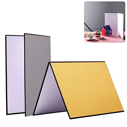 Soonpho 3 in 1 Licht Reflektor Fotografie A3 x 2, 42x29.7 cm Faltreflektor Cardboard Fotografie Zubehör für Stillleben, Schmuck, Food, Produktfotografie, Foto (Gold/Silber, Weiß, Schwarz) Cover