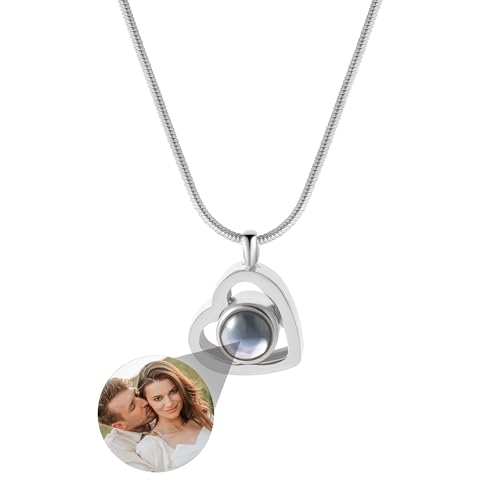 SENTISAKE Colar com foto personalizada para ela - Pingente de projeção de amor personalizado com imagem encantadora - Joias de retrato exclusivas - Presentes comemorativos e memoráveis para