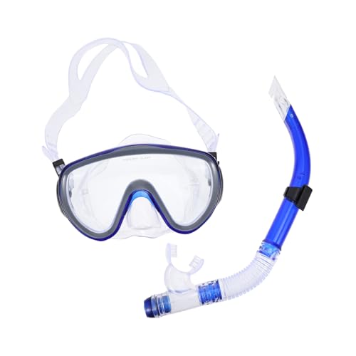 INOOMP Snorkeling Mask Adult Dry Snorkel Set Comfortable Silicone Skirt High Definition Lens Blue