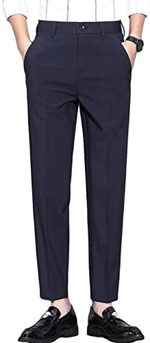 Maiyifu-GJ Men's Business Comfort Pant Casual Straight Fit Tapered Wedding Suit Pant Classic Lightweight Loose Fit Trousers (Blue,33)